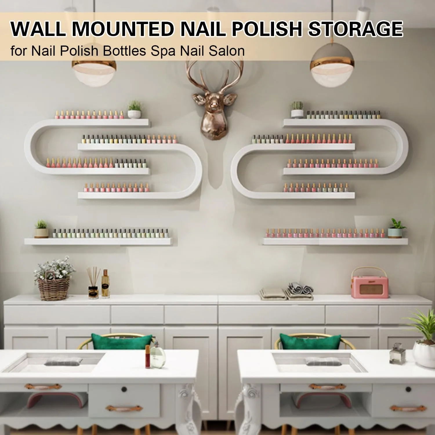 U-Shaped Floating Nail Polish Rack, Wall Mounted Metal Nail Display Shelf, Commercial Nail Settings Organizer, Lipstick Perfume Wall Racks, Organizer Holder for Salon/Beauty/Nail Shop,Black,8 piece