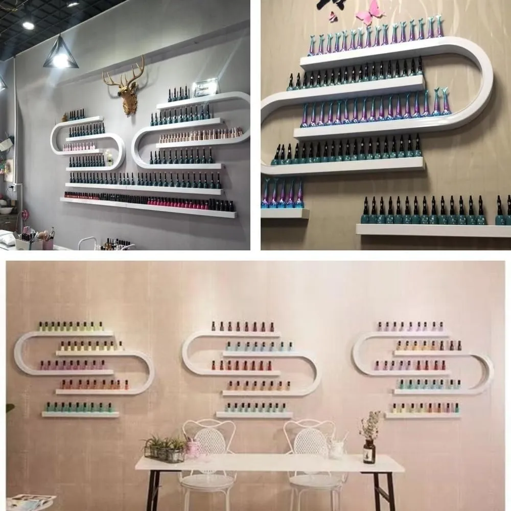 U-Shaped Nail Polish Organizer Wall, Nail Polish Rack for Wall, Wall-Mounted Perfume Wall Shelf, Nail Polish Holder for Nail Beauty Salon Retail Shop(White,8-Piece Set)