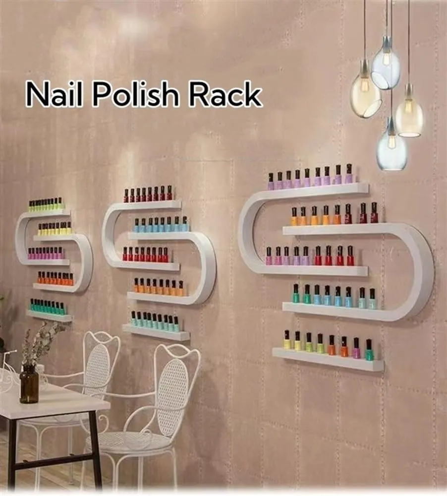 U-Shaped Nail Polish Organizer Wall, Nail Polish Rack for Wall, Wall-Mounted Perfume Wall Shelf, Nail Polish Holder for Nail Beauty Salon Retail Shop(White,8-Piece Set)