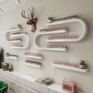 U-Shaped Nail Polish Organizer Wall, Nail Polish Rack for Wall, Wall-Mounted Perfume Wall Shelf, Nail Polish Holder for Nail Beauty Salon Retail Shop(White,8-Piece Set)