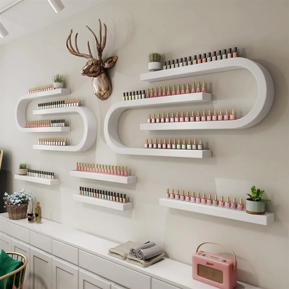 U-Shaped Nail Polish Organizer Wall, Nail Polish Rack for Wall, Wall-Mounted Perfume Wall Shelf, Nail Polish Holder for Nail Beauty Salon Retail Shop(White,8-Piece Set)