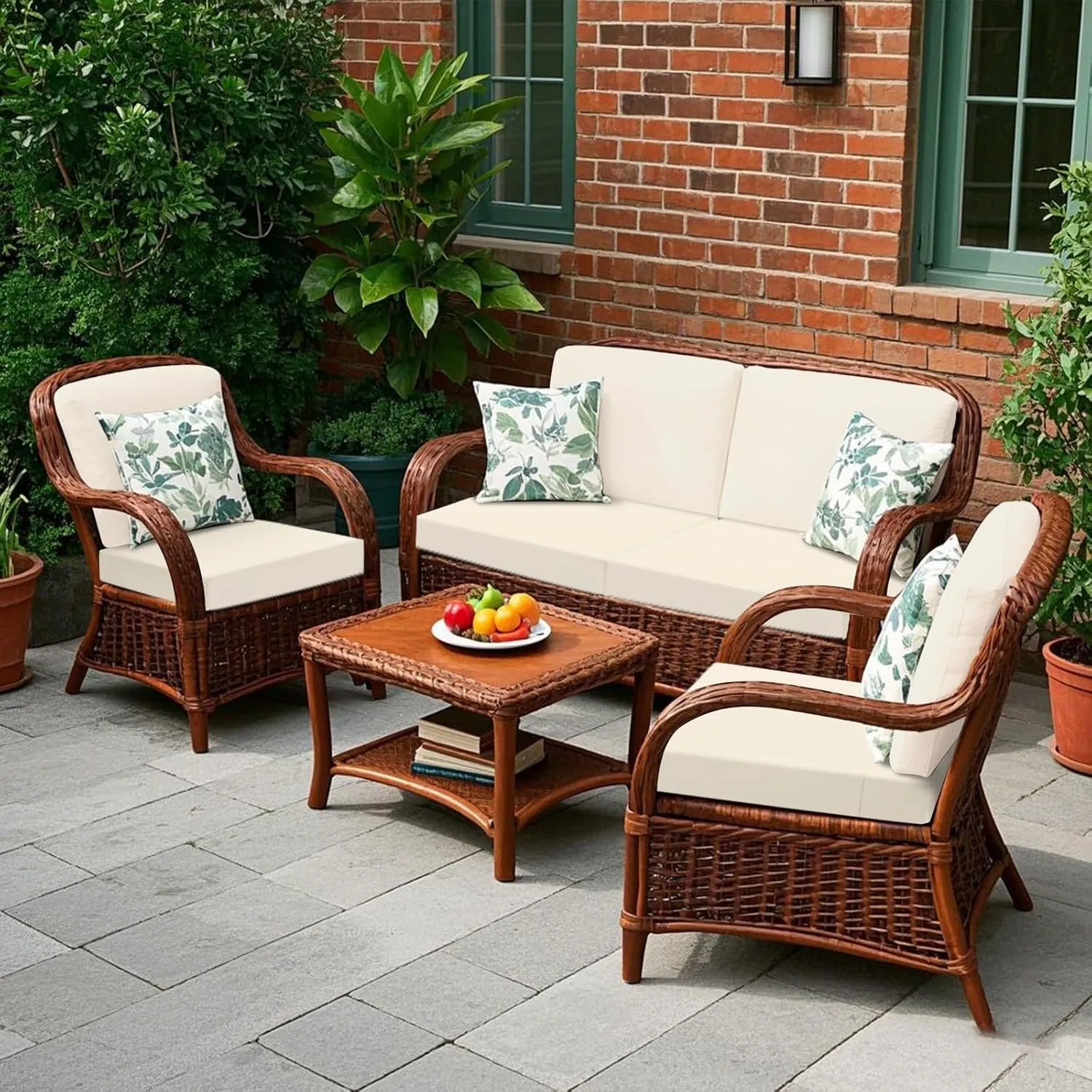 U'Artlines Outdoor Patio Cushion Covers Replacement Waterproof 24x24x4 Inch, Washable Sofa Chair Cushion Covers Seat Slipcovers for Outdoor Furniture Garden Backyard (Set of 4, Beige, Cover Only)
