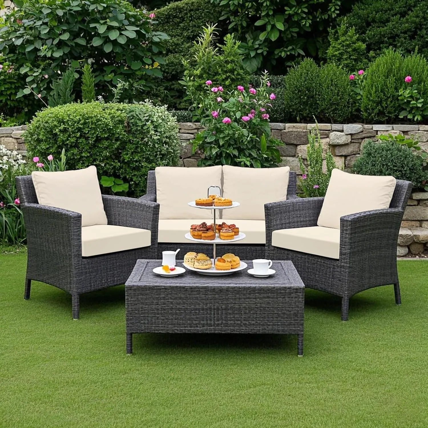 U'Artlines Outdoor Patio Cushion Covers Replacement Waterproof 24x24x4 Inch, Washable Sofa Chair Cushion Covers Seat Slipcovers for Outdoor Furniture Garden Backyard (Set of 4, Beige, Cover Only)