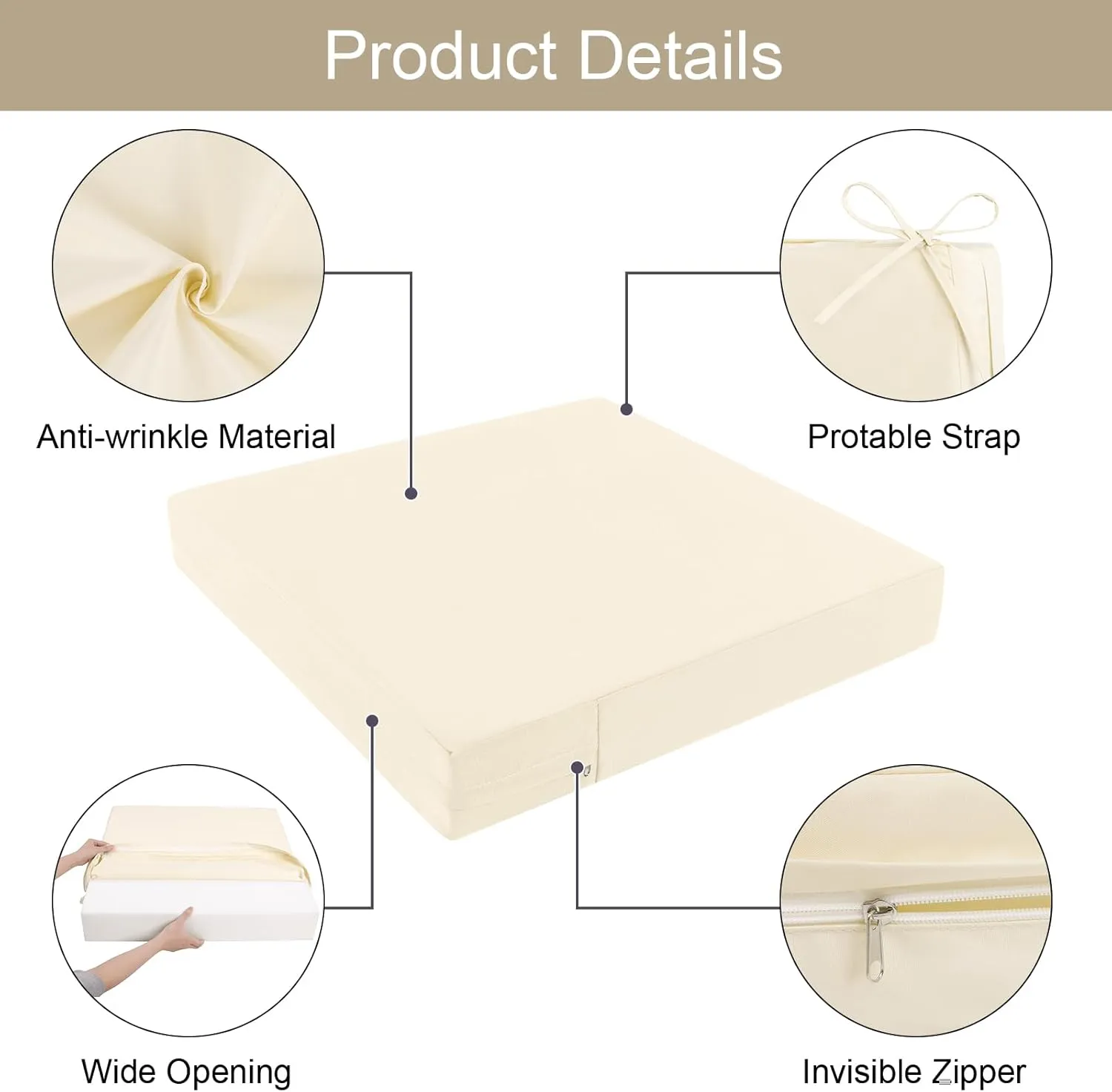 U'Artlines Outdoor Patio Cushion Covers Replacement Waterproof 24x24x4 Inch, Washable Sofa Chair Cushion Covers Seat Slipcovers for Outdoor Furniture Garden Backyard (Set of 4, Beige, Cover Only)