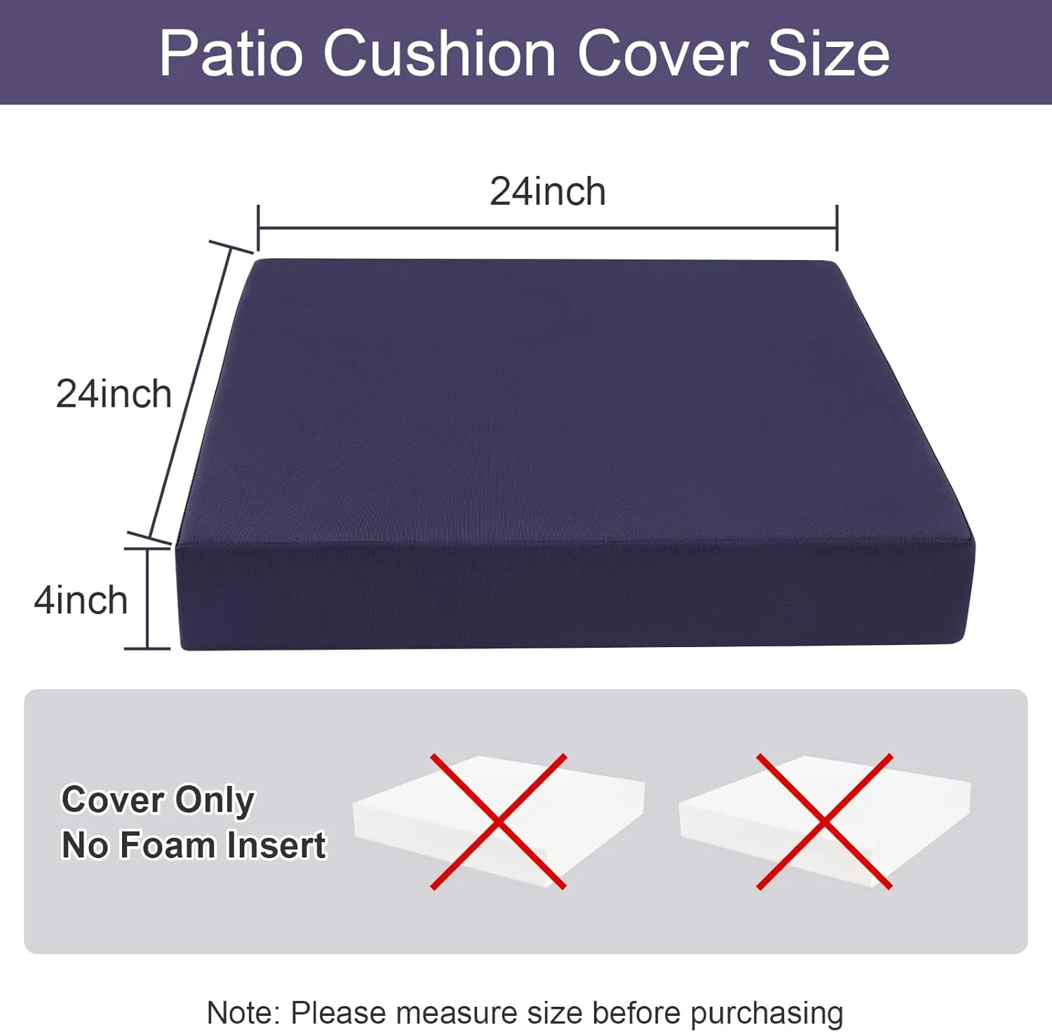 U'Artlines Outdoor Patio Cushion Covers Replacement Waterproof 24x24x4 Inch, Washable Sofa Chair Cushion Covers Seat Slipcovers for Outdoor Furniture Garden Backyard (Set of 4, Blue, Cover Only)