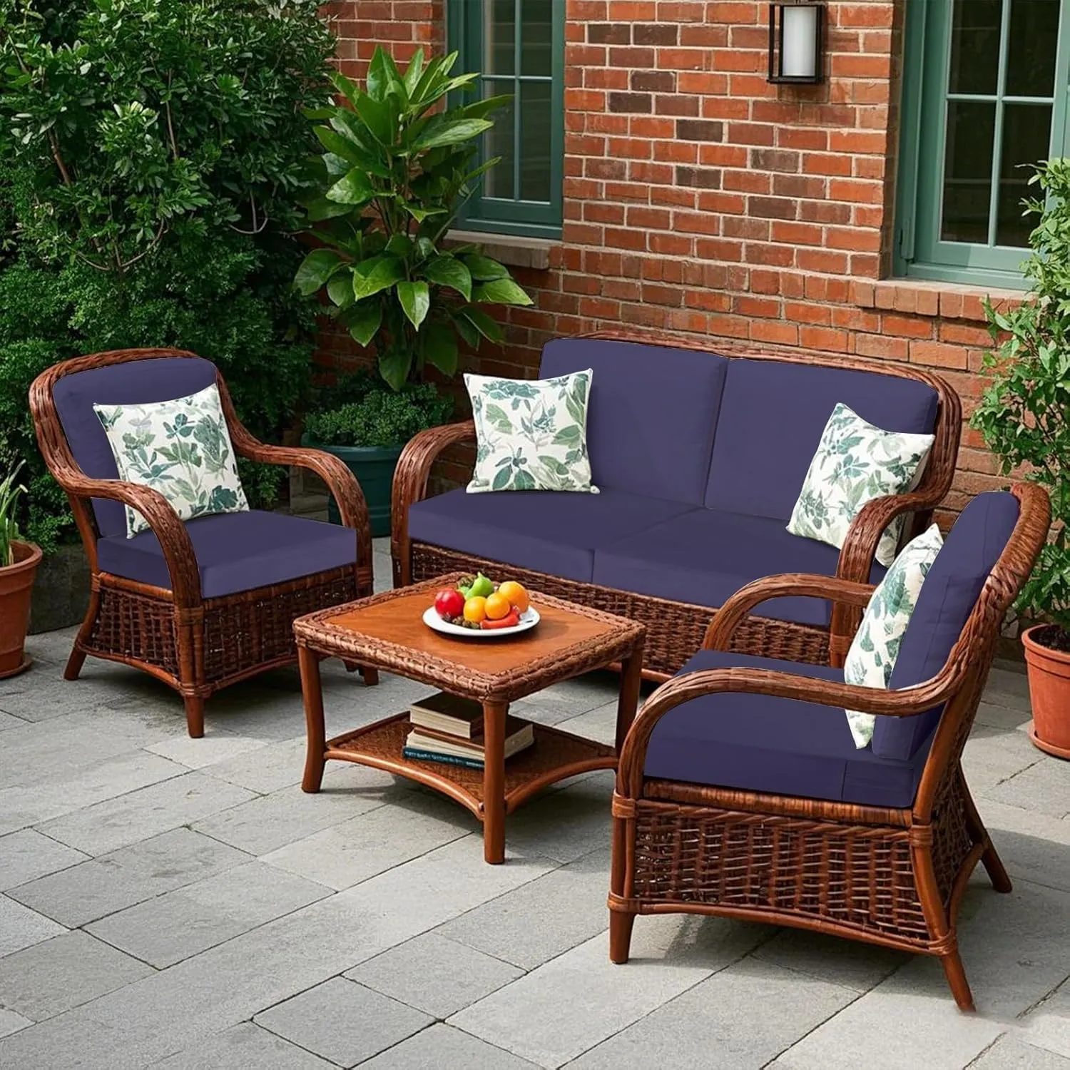U'Artlines Outdoor Patio Cushion Covers Replacement Waterproof 24x24x4 Inch, Washable Sofa Chair Cushion Covers Seat Slipcovers for Outdoor Furniture Garden Backyard (Set of 4, Blue, Cover Only)