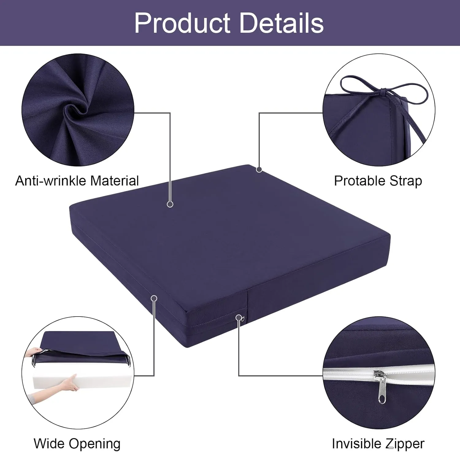 U'Artlines Outdoor Patio Cushion Covers Replacement Waterproof 24x24x4 Inch, Washable Sofa Chair Cushion Covers Seat Slipcovers for Outdoor Furniture Garden Backyard (Set of 4, Blue, Cover Only)
