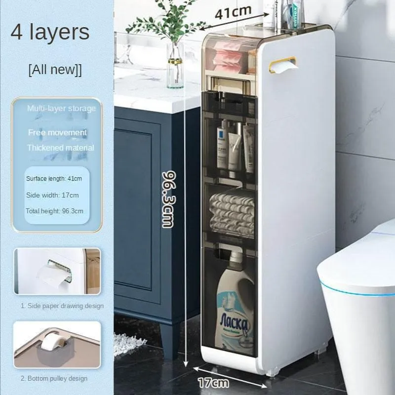 Ultra Narrow Bathroom Storage Cabinet - Multi-Layer Organizer