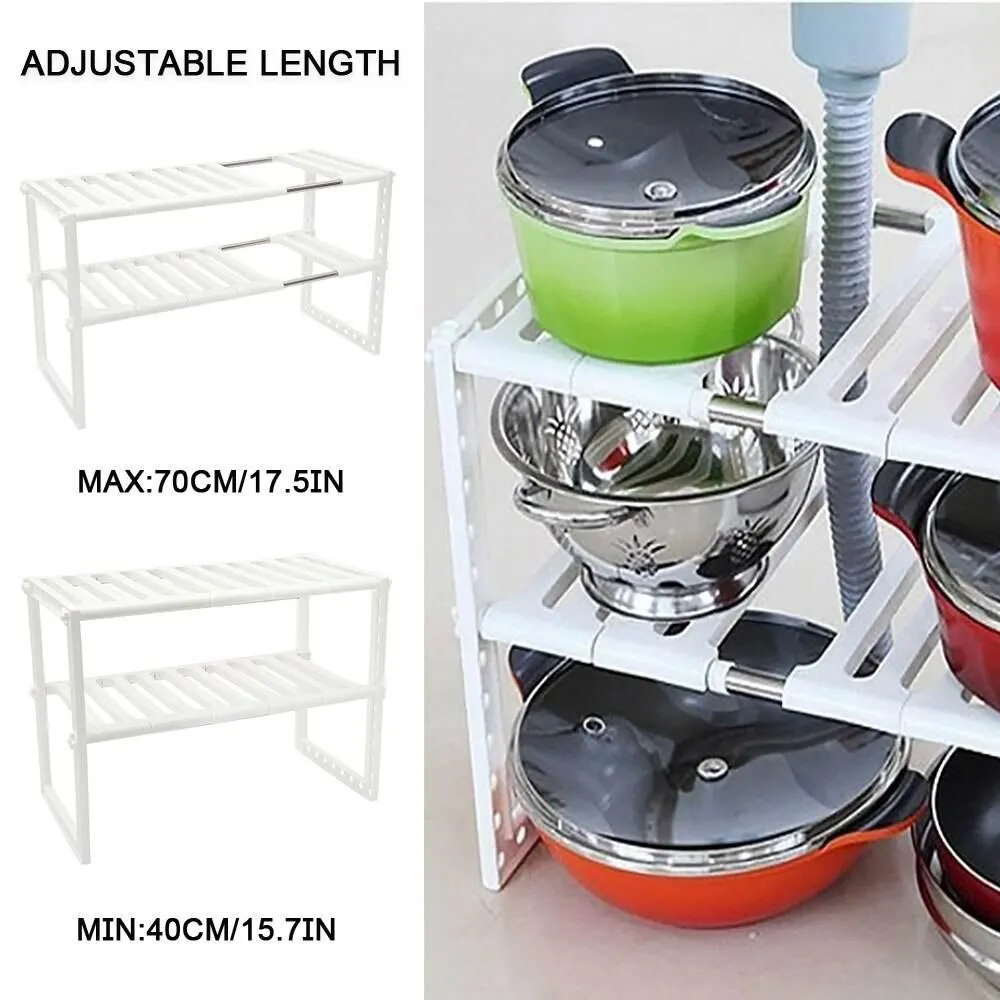Under Sink Organizer Rack - Adjustable Space-Saving Storage Solution