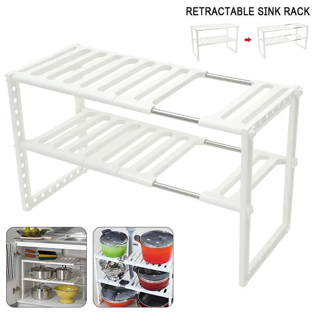 Under Sink Organizer Rack - Adjustable Space-Saving Storage Solution