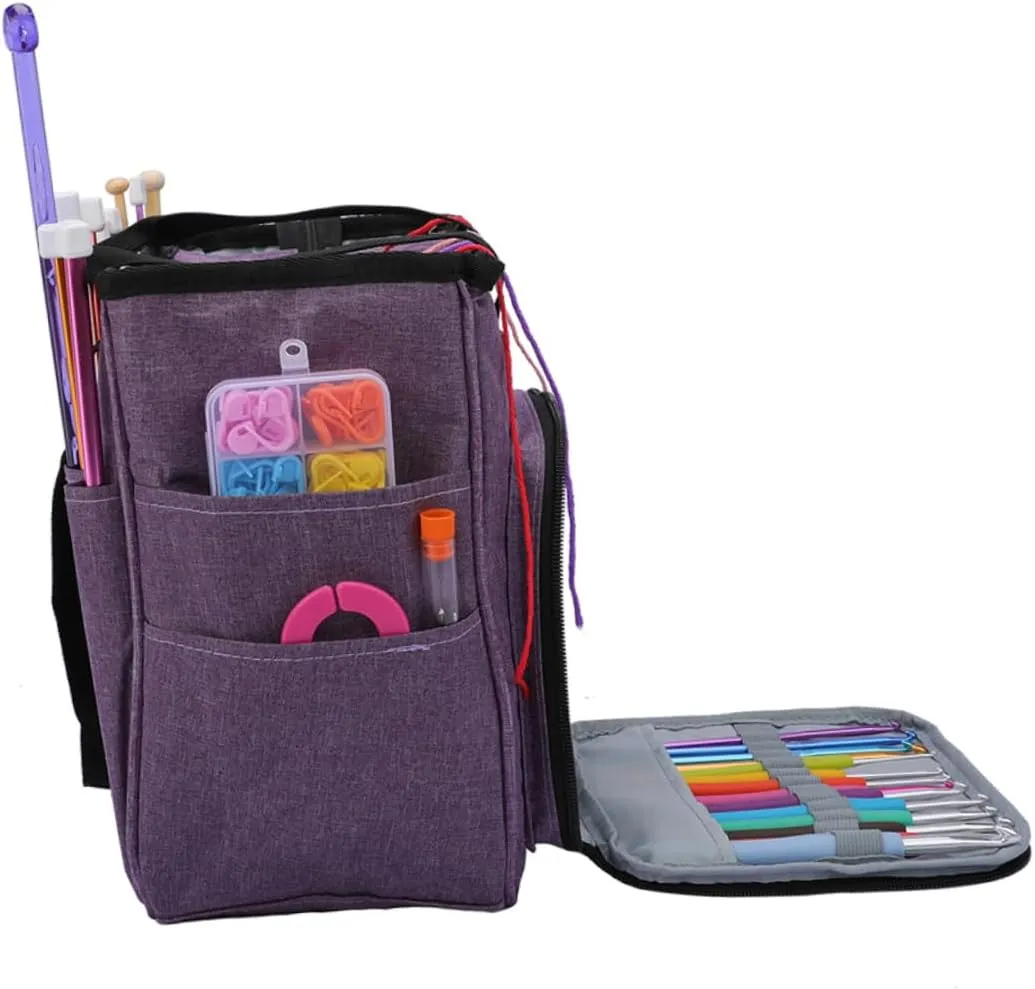 Uonlytech Woolen Yarn Bag Shoulder Crochet Holder Tote Dividers for Home Travel Organizati