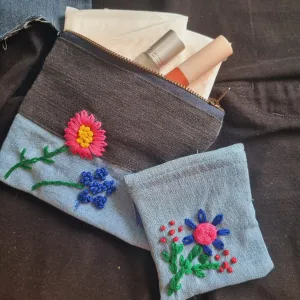 Upcycled Denim Pouch Combo | Set of 2 | Hand Embroidered