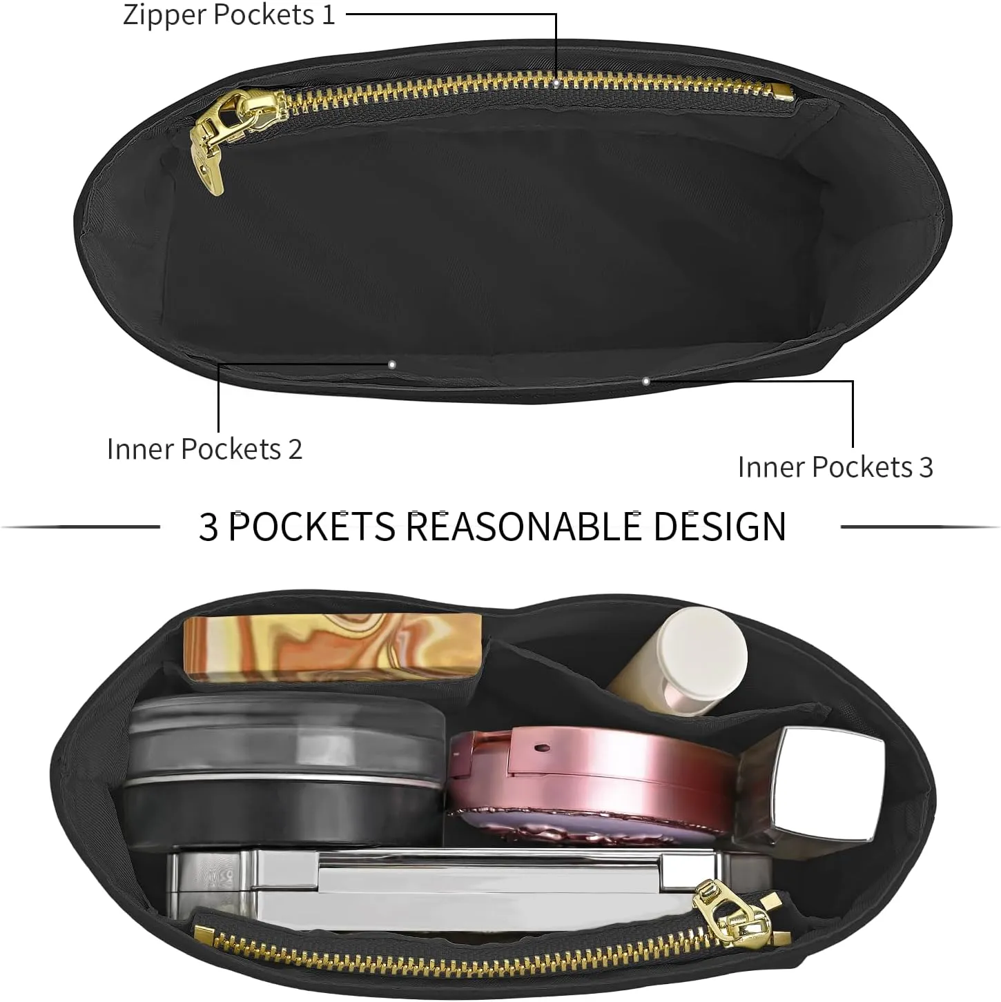 Upgraded Dupont Paper Mini Organizer Insert for Longchamp XS Bag wihte Zipper Purse Insert（Dupont Paper,Black）