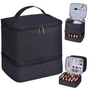 Upgraded Nail Polish Organizer Case - Holds 30 Bottles and 1 Nail Light, Double-layer Nail Polish Carrying Case Nail Polish Storage Bag with Handles (Style B-Black)