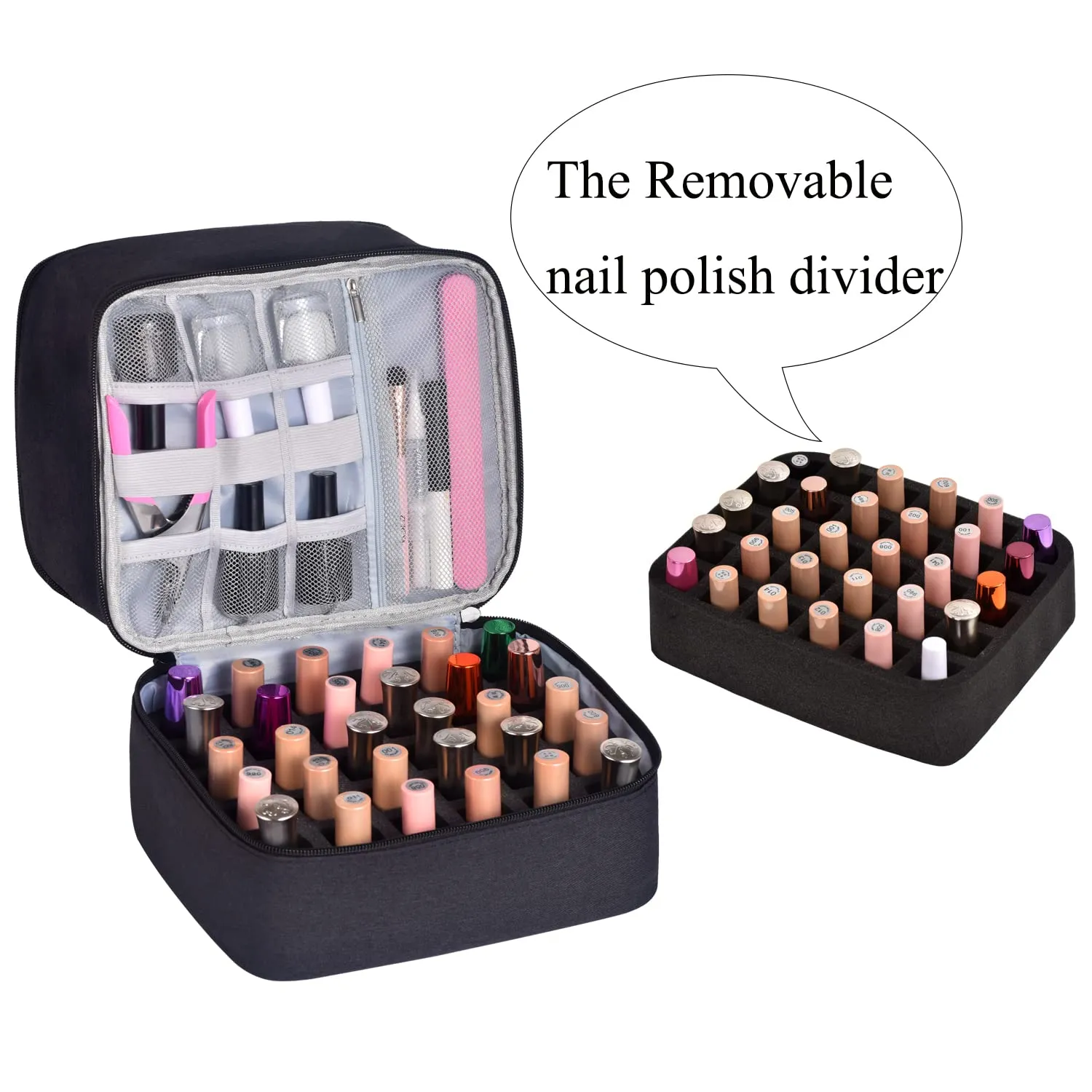 Upgraded Nail Polish Organizer Case - Holds 30 Bottles and 1 Nail Light, Double-layer Nail Polish Carrying Case Nail Polish Storage Bag with Handles (Style B-Black)