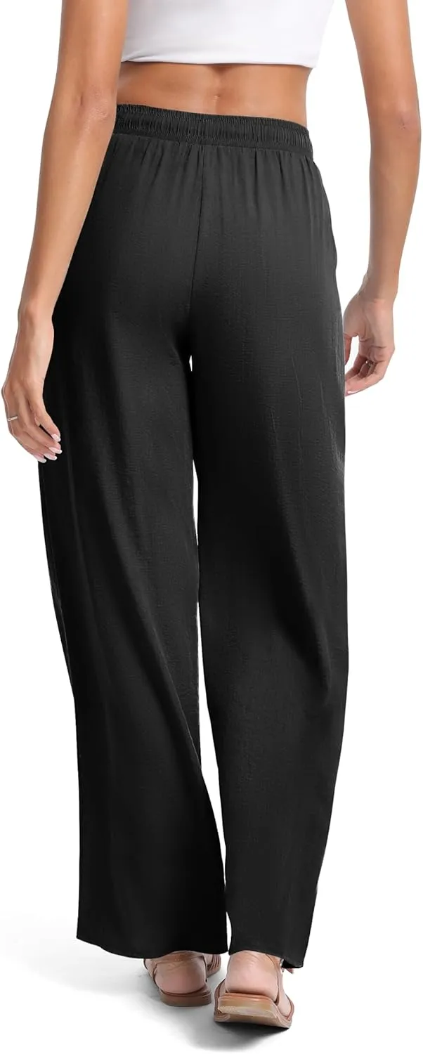Urban CoCo Women's Lightweight Wide Leg Pants Elastic Waist Loose Office Casual Palazzo Trousers for Spring Summer