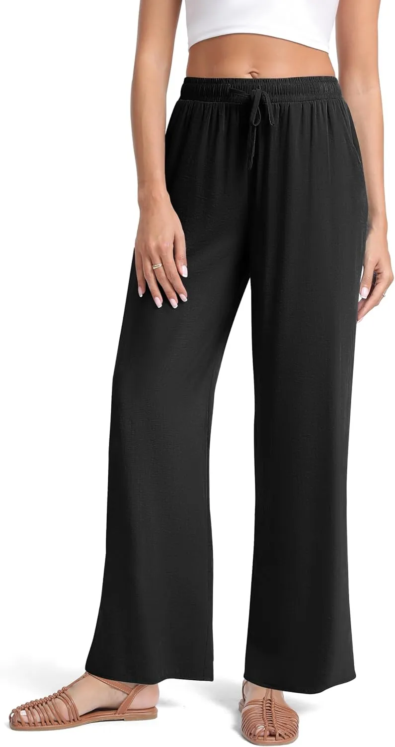 Urban CoCo Women's Lightweight Wide Leg Pants Elastic Waist Loose Office Casual Palazzo Trousers for Spring Summer