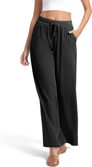 Urban CoCo Women's Lightweight Wide Leg Pants Elastic Waist Loose Office Casual Palazzo Trousers for Spring Summer