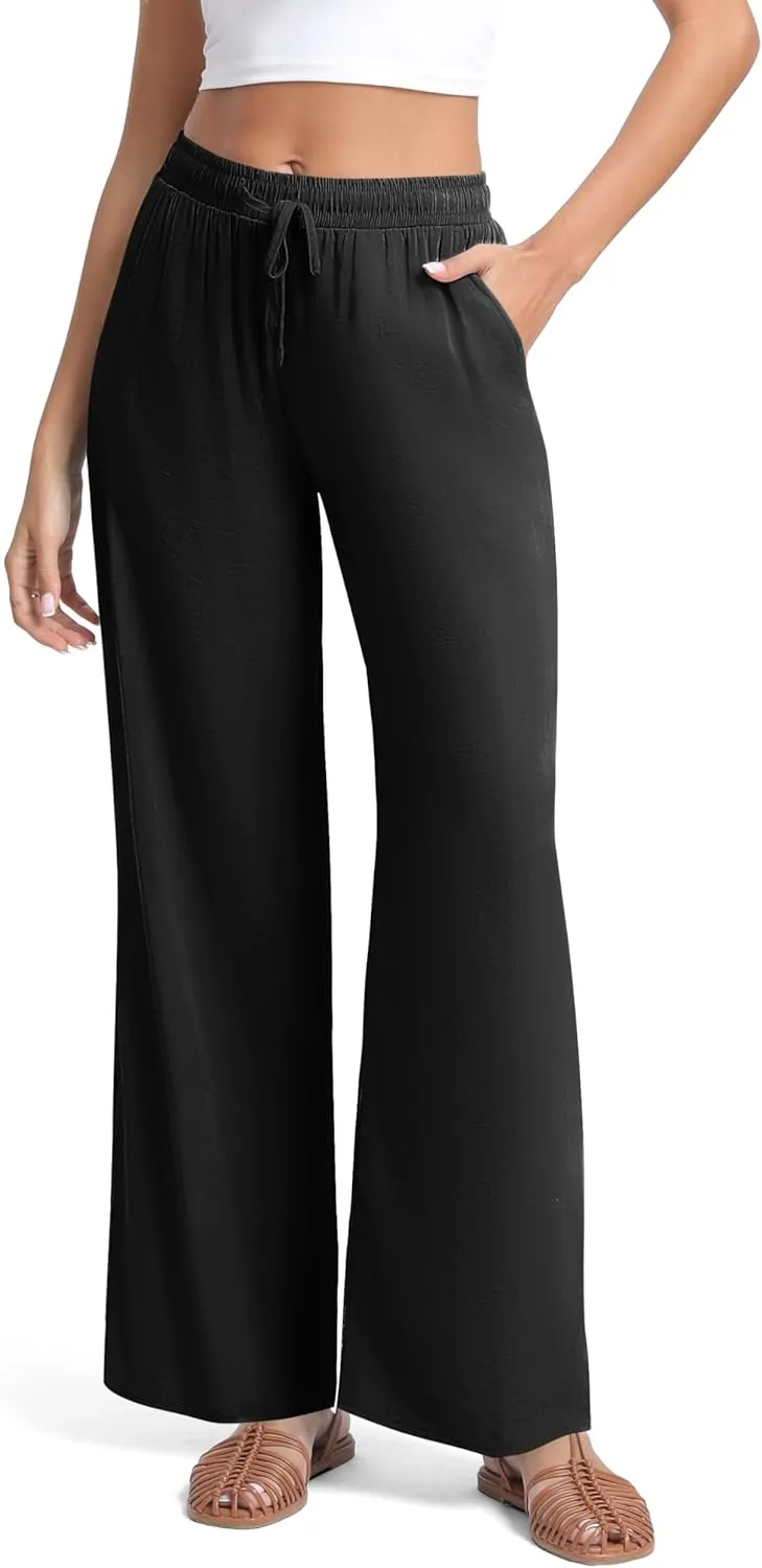 Urban CoCo Women's Lightweight Wide Leg Pants Elastic Waist Loose Office Casual Palazzo Trousers for Spring Summer