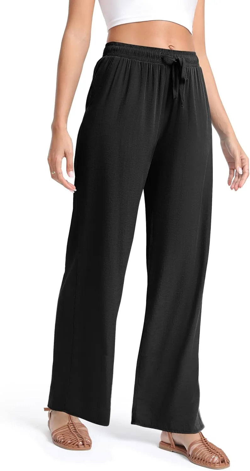 Urban CoCo Women's Lightweight Wide Leg Pants Elastic Waist Loose Office Casual Palazzo Trousers for Spring Summer