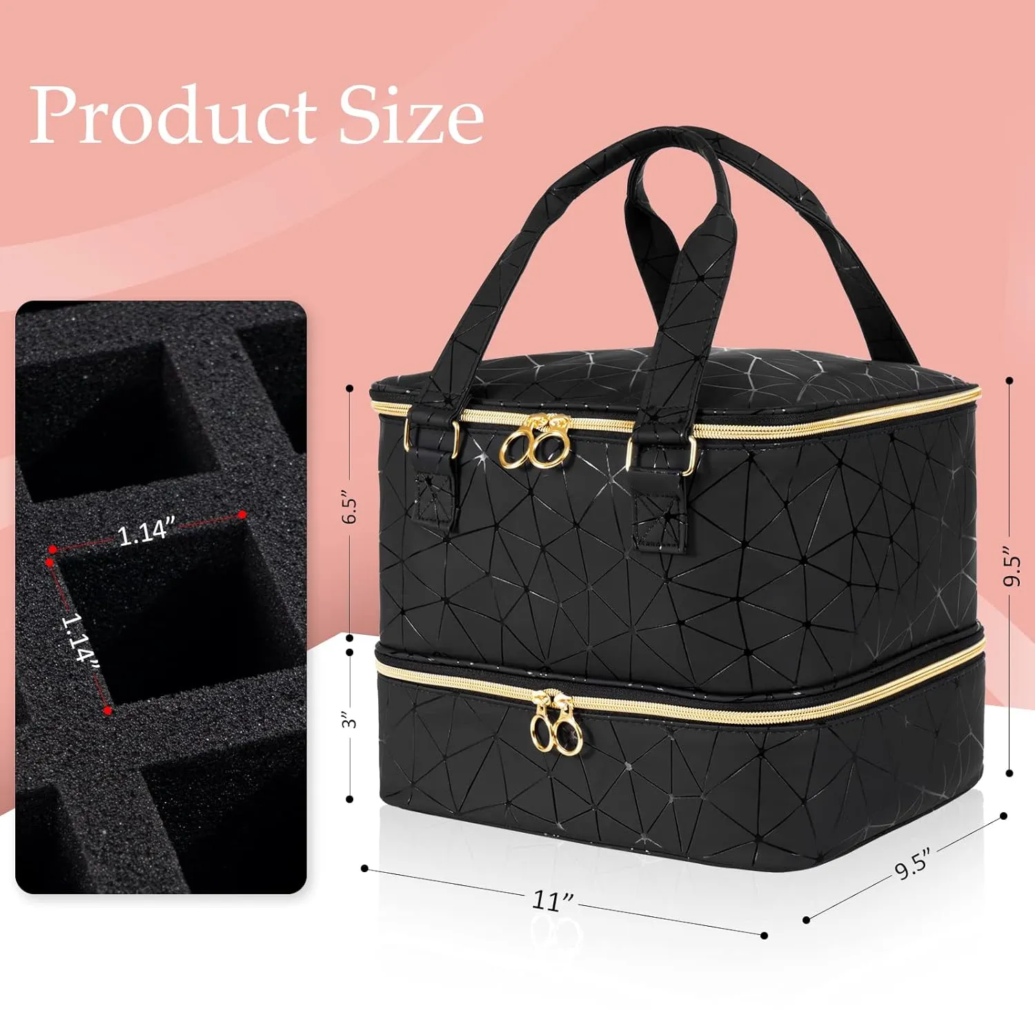 Uross Nail Polish Organizer Bag Holds 42 Bottles Nail Polish & Nail Lamp, Gel Nail Polish Organizers and Storage box for Nail Tech, Nail Kit Supplies Organizer Case - Black