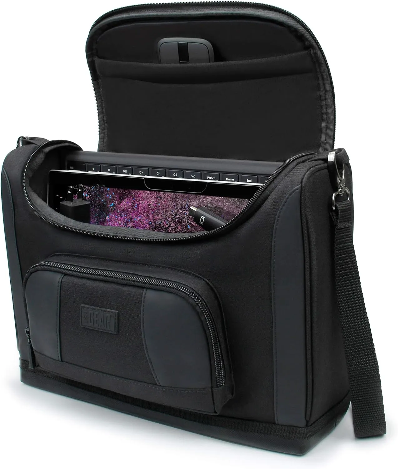 USA Gear Small Messenger Bag Compatible with Microsoft Surface Pro 11th Gen, Surface Pro 10, 9, 8 - Shoulder Bag Travel Tablet Case Fits Laptop Accessories, Charger, Keyboard, Mouse (Black)
