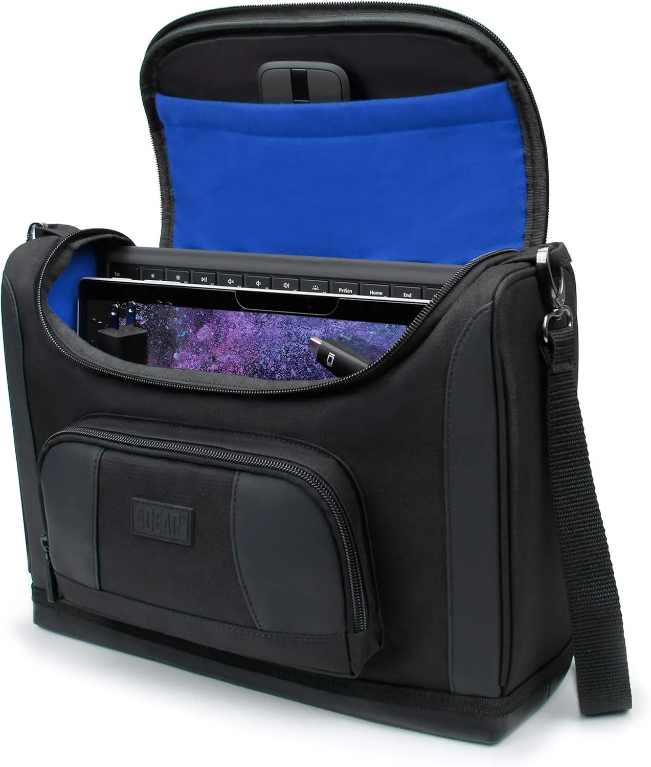 USA Gear Small Messenger Bag Compatible with Microsoft Surface Pro 11th Gen, Surface Pro 10, 9, 8 - Shoulder Bag Travel Tablet Case Fits Laptop Accessories, Charger, Keyboard, Mouse (Blue)