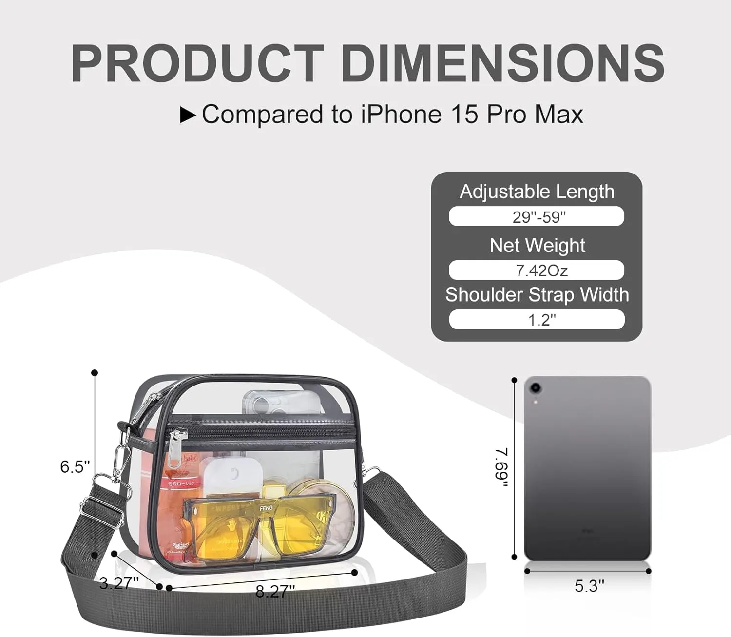 USPECLARE Clear Bag for Stadium Events Clear Purse for Women and Men for Sports Events Concerts Festivals