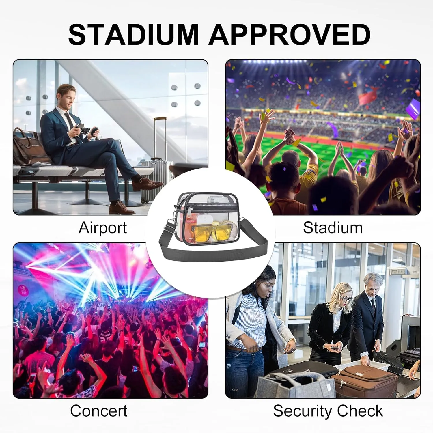 USPECLARE Clear Bag for Stadium Events Clear Purse for Women and Men for Sports Events Concerts Festivals