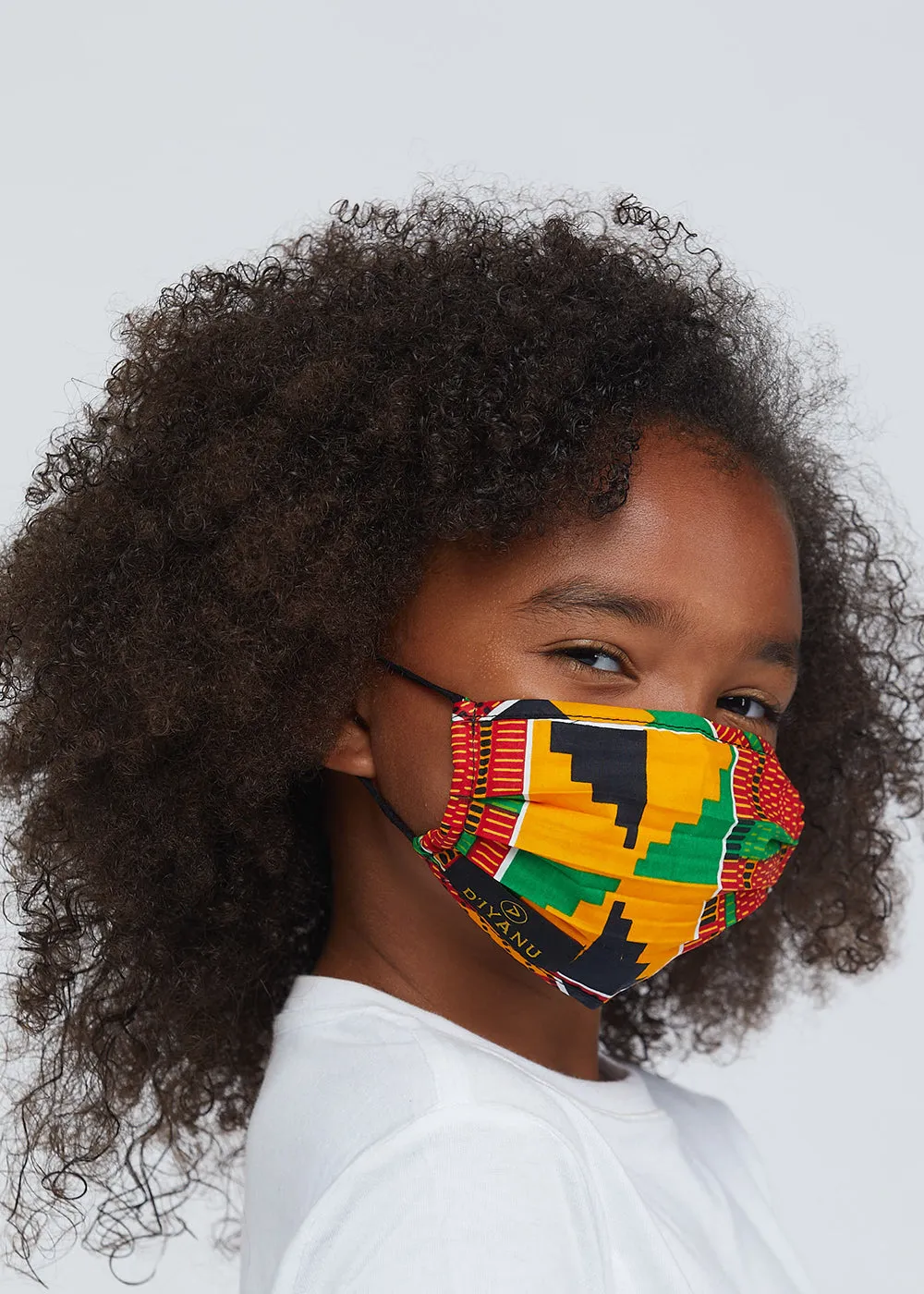 Uzo African Print 2 Layer Reusable Face Mask (Yellow Green Kente)-Clearance