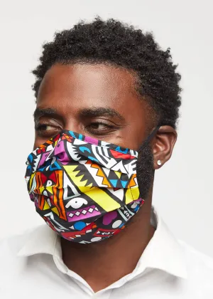 Uzo African Print 2 Layer Reusable Face Mask (Yellow Purple Tribal)-Clearance