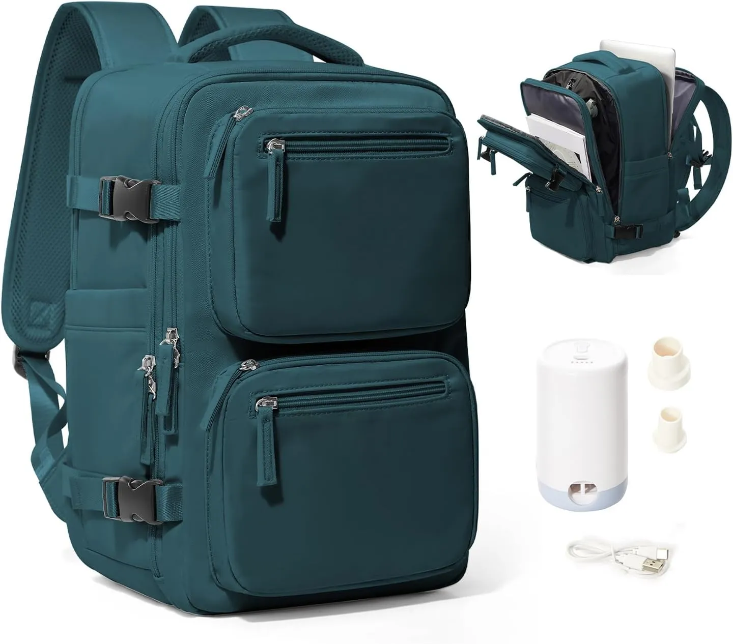 Vacpack Backpack with Vacuum Seal Backpack Travel Airback Backpacks with Pump Travel Backpacks Compression Bag Men Carry On Bag Flight Approved Women Weekender Hiking Work Daypack Peacock Blue
