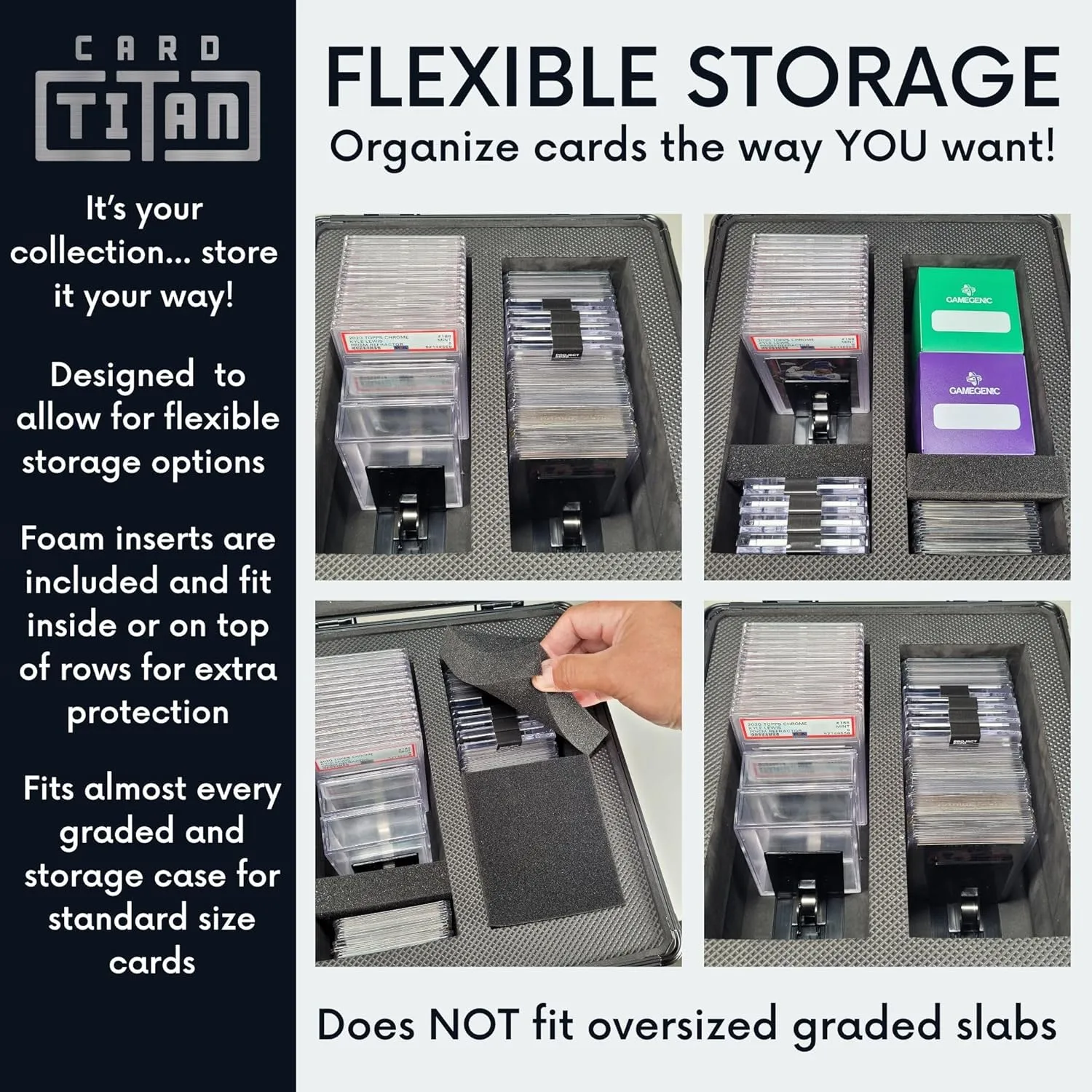 Vault Trading Card Storage Box - Lockable Sports Cards Hard Case with Spring-Loaded Pushers for Top Loaders & Graded Cards - 3 Row