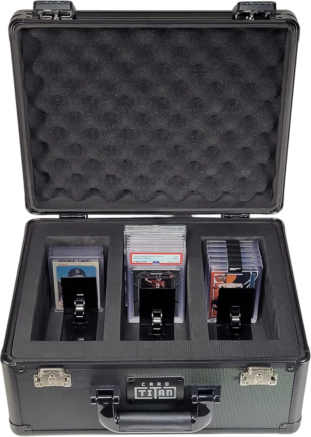 Vault Trading Card Storage Box - Lockable Sports Cards Hard Case with Spring-Loaded Pushers for Top Loaders & Graded Cards - 3 Row