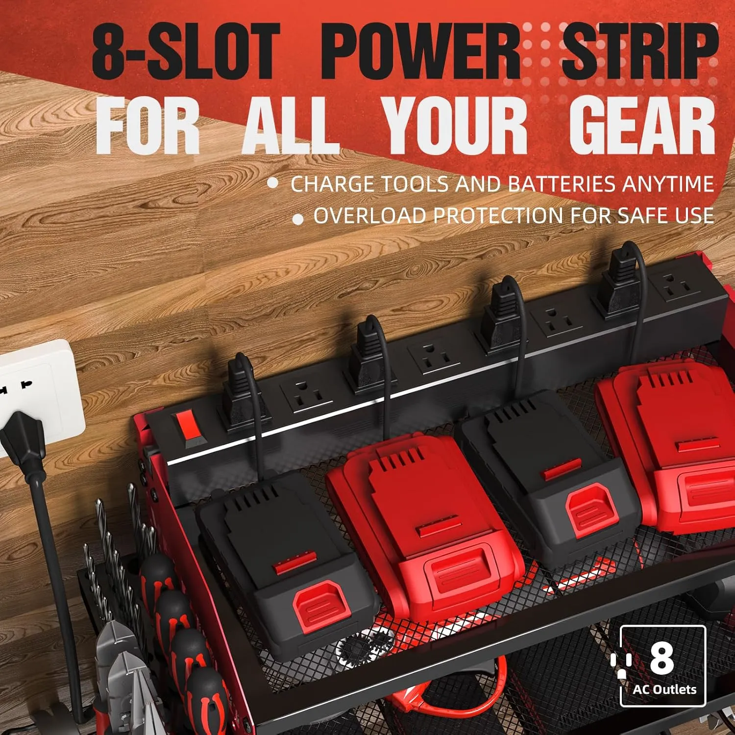 Veitorld Power Tool Organizer with Charging Station - 4 Drill Holders - Heavy Duty Modular Wall Mount Rack for Garage, Tool Storage Organizer - Gifts for Him Men Dad Husband Anniversary Fathers Day