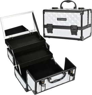 Vetalgo Lockable Makeup Organizer I Train Case I Box I Mirror I Large I Gifts For Her I White