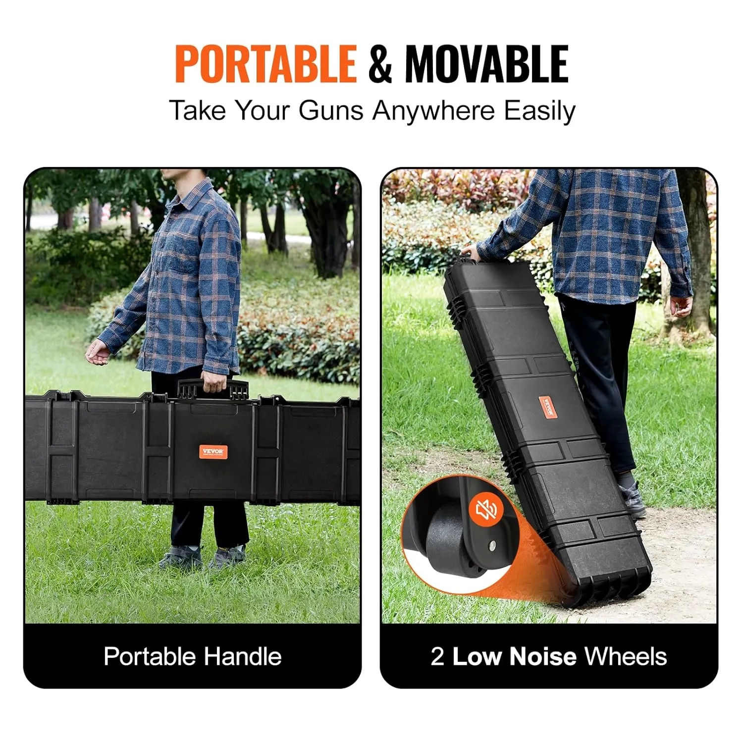 VEVOR Rifle Case, Rifle Hard Case with 3 Layers Fully-protective Foams, 50 inch Lockable Hard Gun Case with Wheels, IP67 Waterproof & Crushproof, for Two Rifles or Shotguns