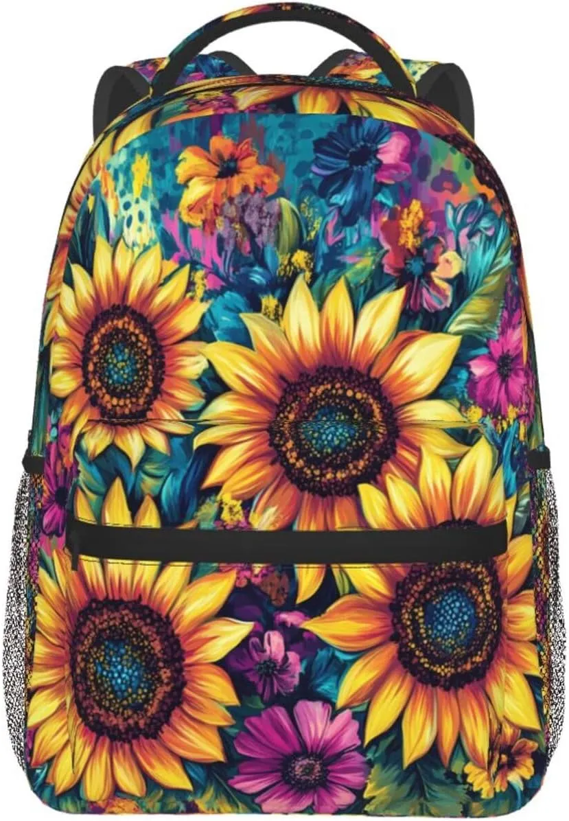 Vibrant Sunflowers And Blue Butterfly Portable Backpack For Trekking Commute Commute
