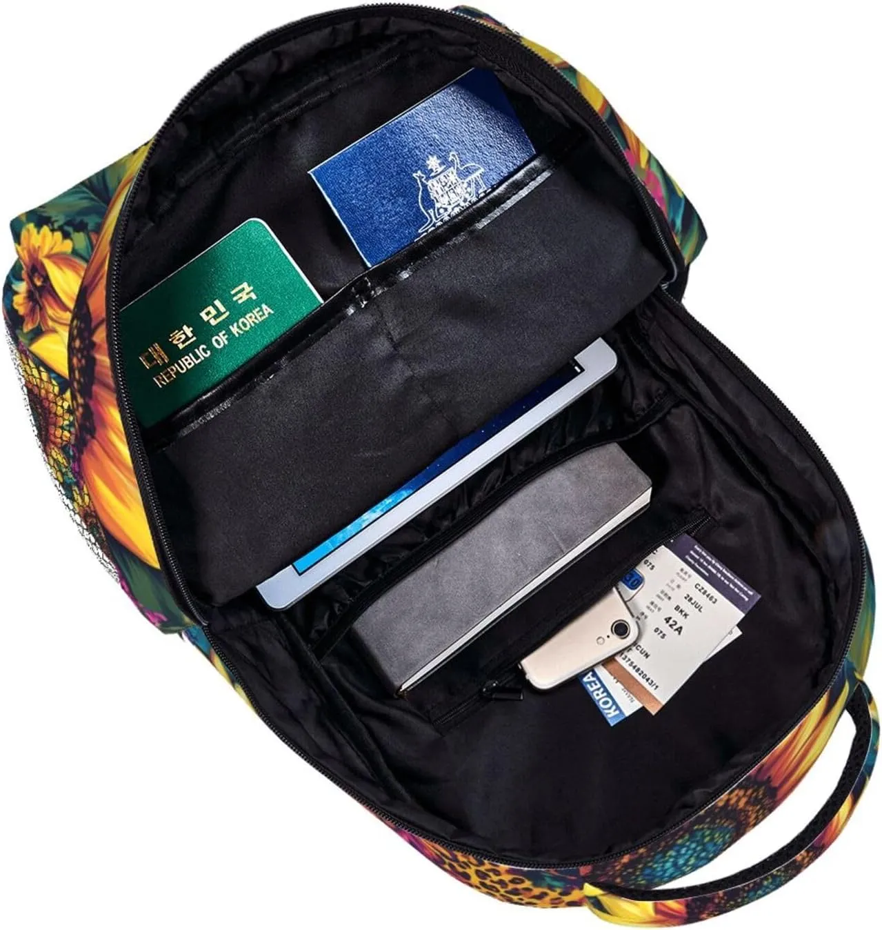 Vibrant Sunflowers And Blue Butterfly Portable Backpack For Trekking Commute Commute