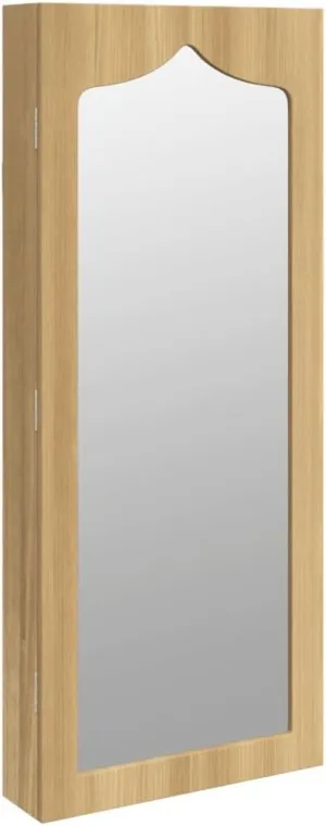 vidaXL Wall-Mounted Jewelry Cabinet - Ample Storage with Drawers and Hangers, Practical Mirror, Lockable with Soft Fabric Interior, Made from Durable Engineered Wood, Brown