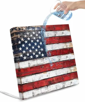 Vintage American Flag Outdoor Cushion Chair Cover Set of 4 - Waterproof Couch Seat Covers, Country Wooden US Flag Patio Furniture Protector Cushions Slipcovers for Sofa/RV, 24"x24"x4"
