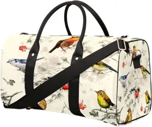 Vintage Bird Branch Travel Duffle Bag Waterproof Foldable Weekender Bags for Women and Men Durable Carry on Overnight Bag with Shoulder Strap Lightweight Sports Gym Tote Bag