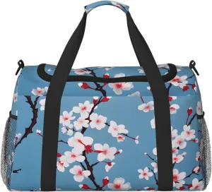 Vintage Cherry Blossom Duffle Bag for Travel Retro Plum Blossom Sports Gym Tote Carry On Bag Large Shoulder Weekend Overnight for Workout