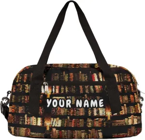 Vintage Library Bookshelf Personalized Kids Duffel Bag for Girls Boys, Vintage Customized Name Overnight Small Duffel Bag Carry On Weekend Sports Gym Travel Bag for School Practice Gymnastics Ballet