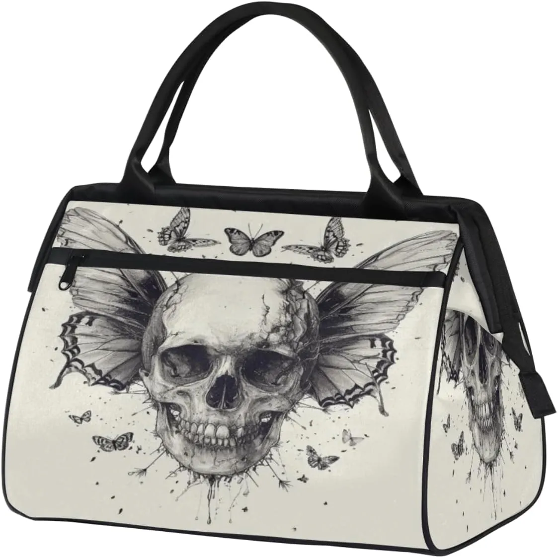 Vintage Skull Wings Butterflies Travel Duffle Bag, Waterproof Duffel Bag Weekender Overnight Carry On Bag Lightweight Sport Gym Bag for Men Women