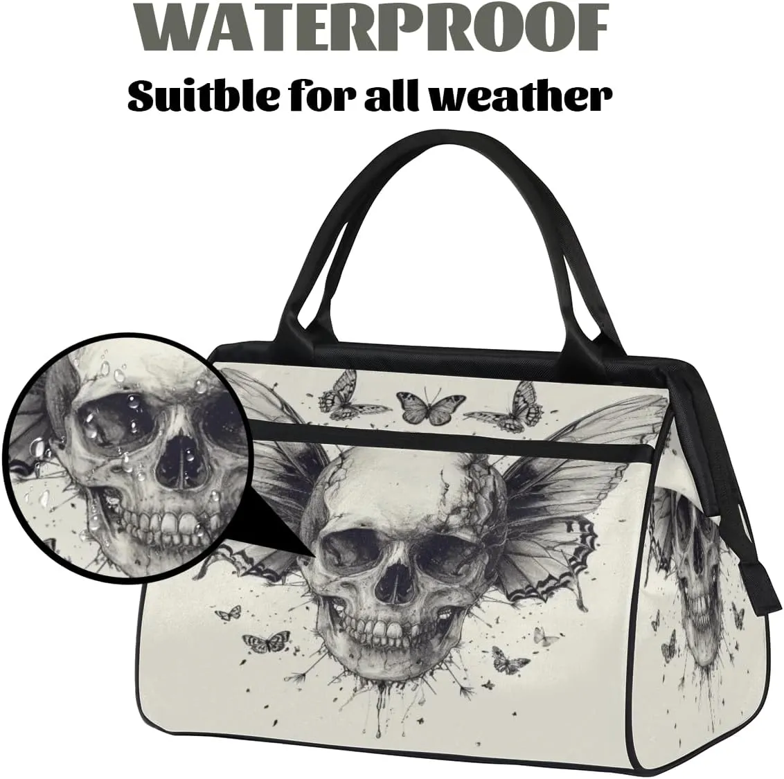 Vintage Skull Wings Butterflies Travel Duffle Bag, Waterproof Duffel Bag Weekender Overnight Carry On Bag Lightweight Sport Gym Bag for Men Women