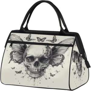 Vintage Skull Wings Butterflies Travel Duffle Bag, Waterproof Duffel Bag Weekender Overnight Carry On Bag Lightweight Sport Gym Bag for Men Women