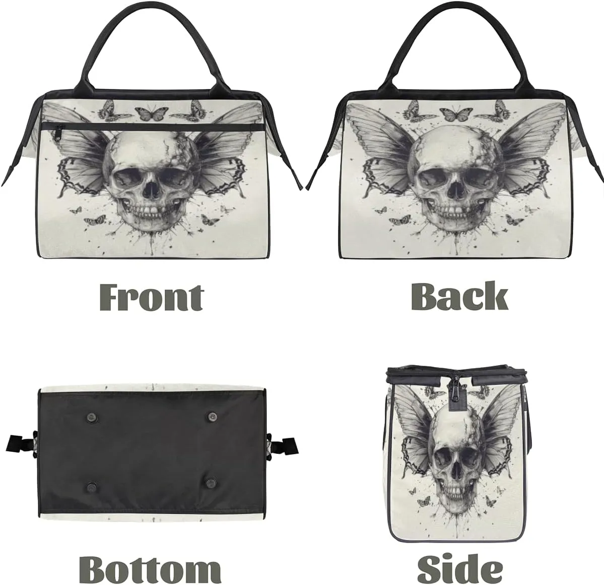 Vintage Skull Wings Butterflies Travel Duffle Bag, Waterproof Duffel Bag Weekender Overnight Carry On Bag Lightweight Sport Gym Bag for Men Women