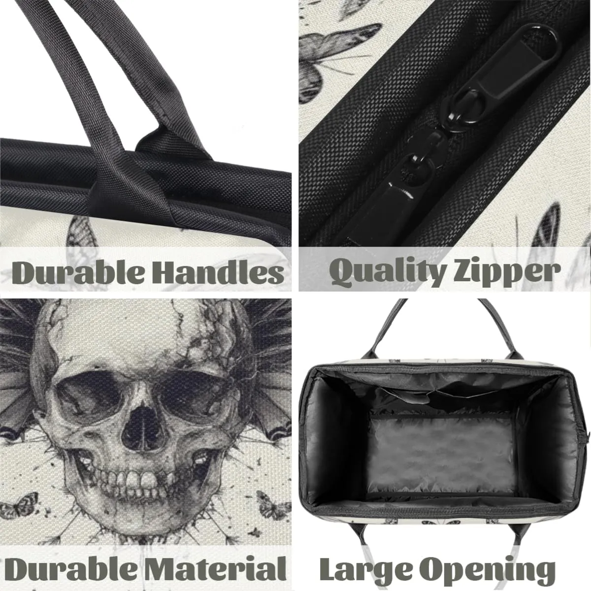 Vintage Skull Wings Butterflies Travel Duffle Bag, Waterproof Duffel Bag Weekender Overnight Carry On Bag Lightweight Sport Gym Bag for Men Women