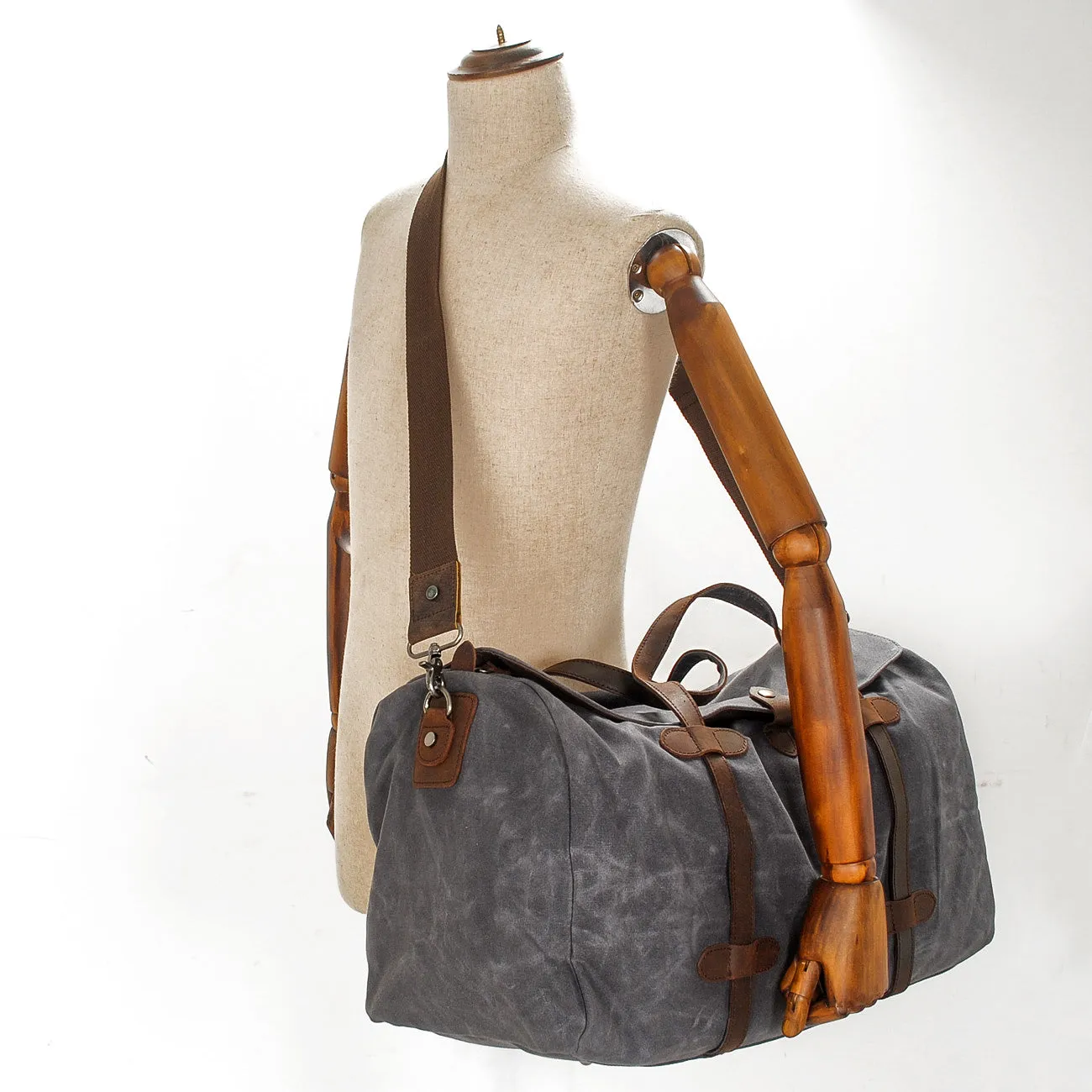 Vintage Waxed Canvas Gym Duffle Bag with Leather Straps